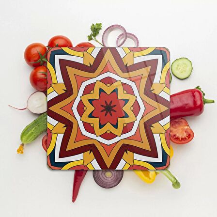 Decovetro Cam Kesme Tahtası Kare DV277 Mandala Desenli 30x30 Cm