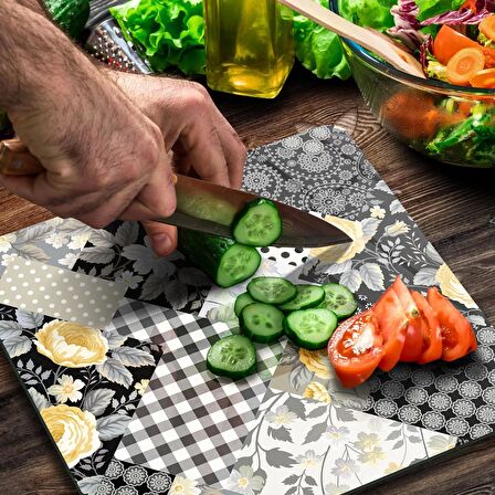 Decovetro Cam Kesme Tahtası Kare Vintage Kare Desenli 30x30 Cm