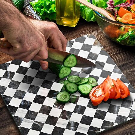 Decovetro Cam Kesme Tahtası Kare Siyah Beyaz Dama Desenli 30x30 Cm