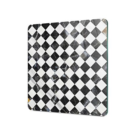 Decovetro Cam Kesme Tahtası Kare Siyah Beyaz Dama Desenli 30x30 Cm