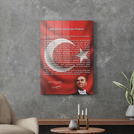 Decovetro Bayraklı Gençliğe Hitabe Cam Tablo