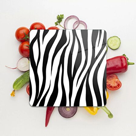 Decovetro Cam Kesme Tahtası Kare Zebra Desenli 30x30 Cm