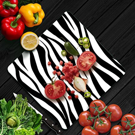 Decovetro Cam Kesme Tahtası Kare Zebra Desenli 30x30 Cm