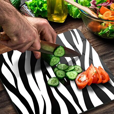 Decovetro Cam Kesme Tahtası Kare Zebra Desenli 30x30 Cm