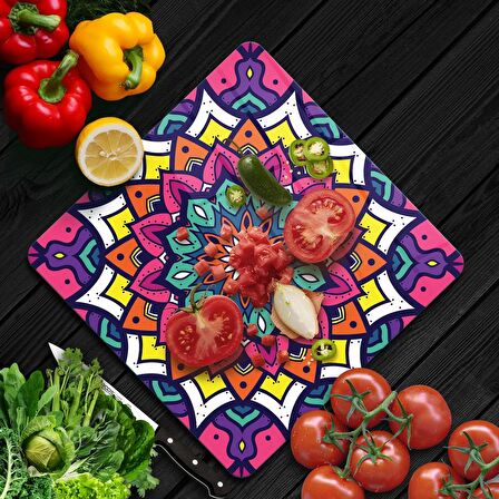 Decovetro Cam Kesme Tahtası Kare Mandala Desenli 1307 30x30 Cm