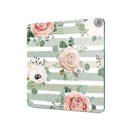 Decovetro Cam Kesme Tahtası Kare Vintage Gül Desenli 30x30 Cm