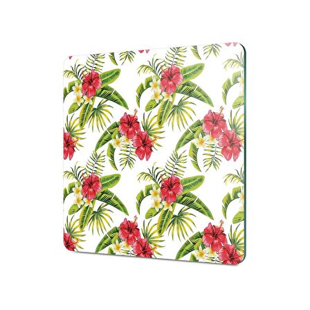 Decovetro Cam Kesme Tahtası Kare Yeşil Çiçek Desenli 30x30 Cm