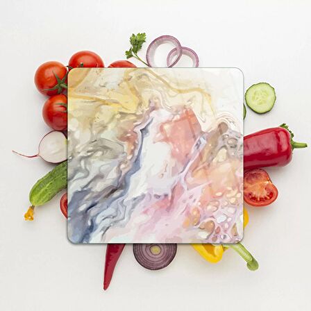 Decovetro Cam Kesme Tahtası Kare Karışık Dalgalı Mermer Desenli 30x30 Cm