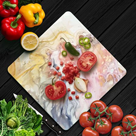 Decovetro Cam Kesme Tahtası Kare Karışık Dalgalı Mermer Desenli 30x30 Cm