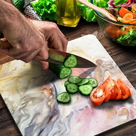 Decovetro Cam Kesme Tahtası Kare Karışık Dalgalı Mermer Desenli 30x30 Cm