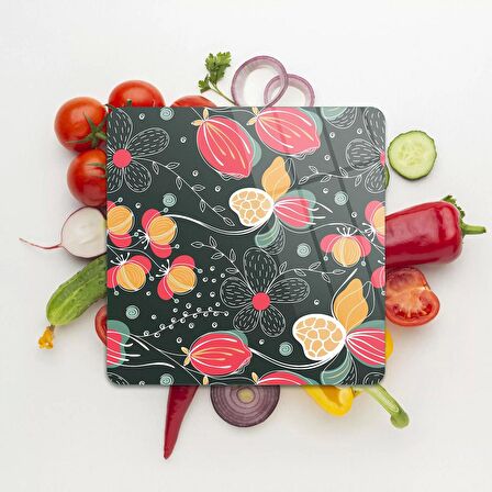 Decovetro Cam Kesme Tahtası Kare Çiçek Desenli 30x30 Cm