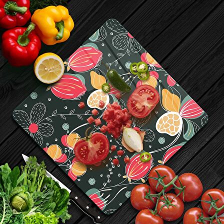 Decovetro Cam Kesme Tahtası Kare Çiçek Desenli 30x30 Cm
