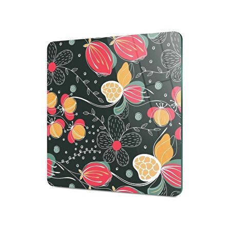 Decovetro Cam Kesme Tahtası Kare Çiçek Desenli 30x30 Cm