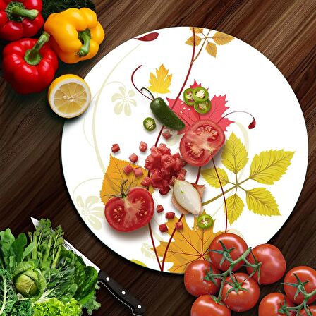 Decovetro Cam Kesme Tahtası Yuvarlak Renkli Çiçek Desenli 30x30 Cm