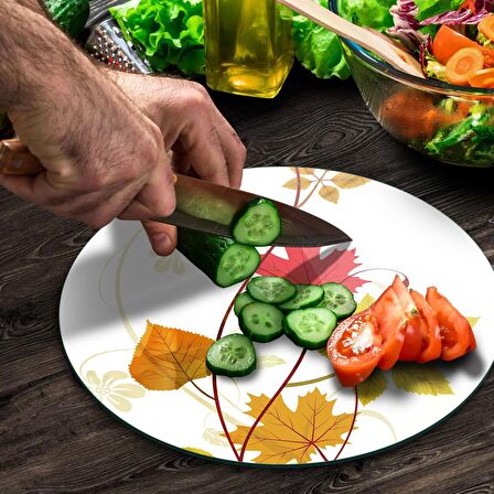 Decovetro Cam Kesme Tahtası Yuvarlak Renkli Çiçek Desenli 30x30 Cm