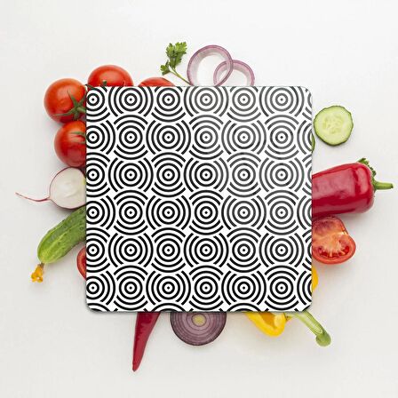Decovetro Cam Kesme Tahtası Kare Geometrik Çizgiler Desenli 30x30 Cm