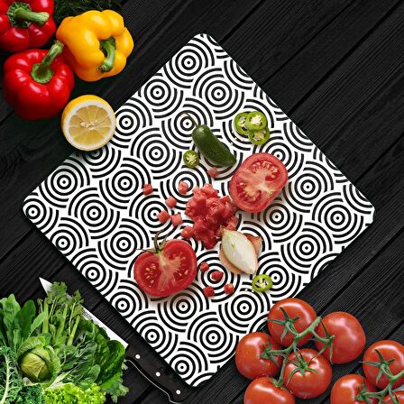 Decovetro Cam Kesme Tahtası Kare Geometrik Çizgiler Desenli 30x30 Cm