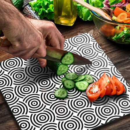 Decovetro Cam Kesme Tahtası Kare Geometrik Çizgiler Desenli 30x30 Cm