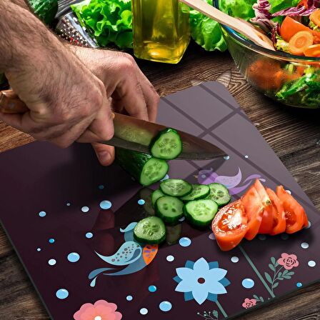 Decovetro Cam Kesme Tahtası Kare Aşk Kuşları Desenli 30x30 Cm