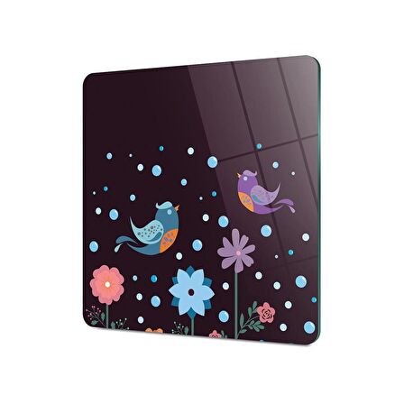 Decovetro Cam Kesme Tahtası Kare Aşk Kuşları Desenli 30x30 Cm