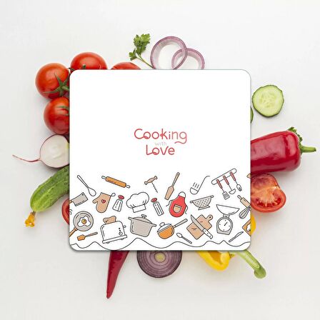Decovetro Cam Kesme Tahtası Kare Cooking Love Desenli 30x30 Cm