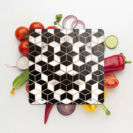 Decovetro Cam Kesme Tahtası Kare Geometrik Desenli 30x30 Cm