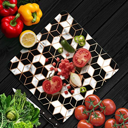 Decovetro Cam Kesme Tahtası Kare Geometrik Desenli 30x30 Cm