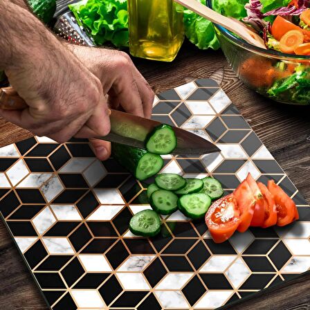 Decovetro Cam Kesme Tahtası Kare Geometrik Desenli 30x30 Cm