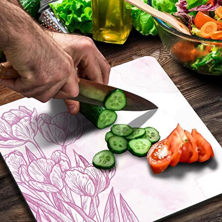 Decovetro Cam Kesme Tahtası Kare Karakalem Gül Desenli 30x30 Cm