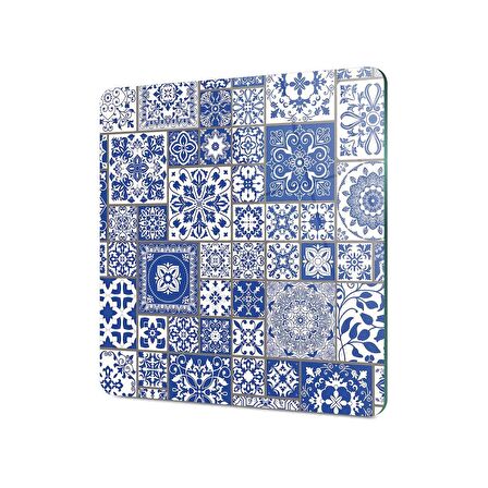 Decovetro Cam Kesme Tahtası Kare Mavi Çini Kare Desenli 30x30 Cm