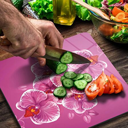 Decovetro Cam Kesme Tahtası Kare Vintage Orkide Desenli 30x30 Cm