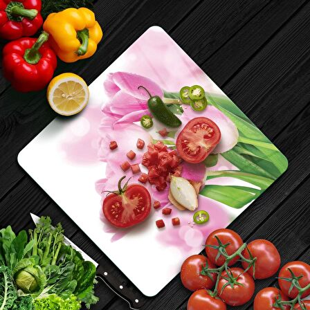 Decovetro Cam Kesme Tahtası Kare Lale Desenli 30x30 Cm