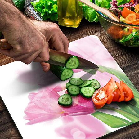 Decovetro Cam Kesme Tahtası Kare Lale Desenli 30x30 Cm