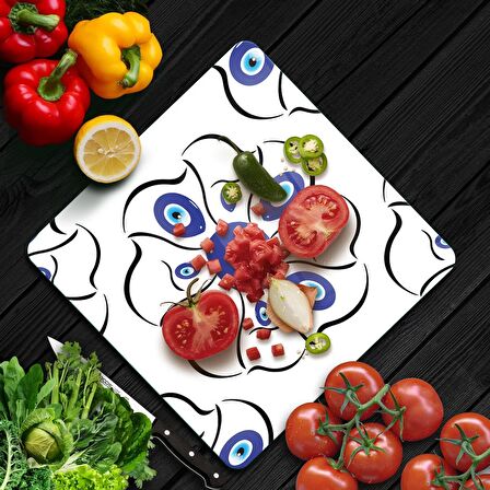 Decovetro Cam Kesme Tahtası Kare Nazar Çiçekleri Desenli 30x30 Cm