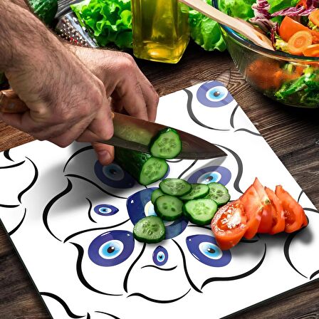 Decovetro Cam Kesme Tahtası Kare Nazar Çiçekleri Desenli 30x30 Cm