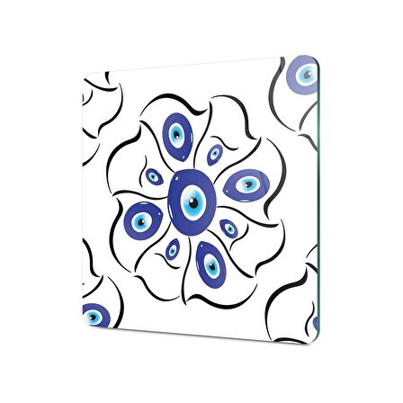 Decovetro Cam Kesme Tahtası Kare Nazar Çiçekleri Desenli 30x30 Cm