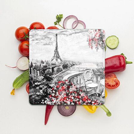 Decovetro Cam Kesme Tahtası Kare Love Paris Desenli 30x30 Cm