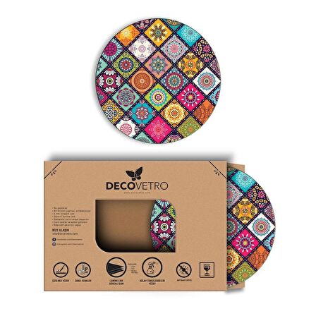 Decovetro Cam Kesme Tahtası Yuvarlak Kırmızı Beyaz Dalga Desenli 30x30 Cm