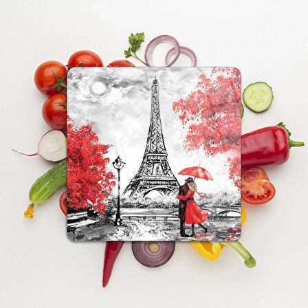 Decovetro Cam Kesme Tahtası Kare Love Paris Desenli 30x30 Cm