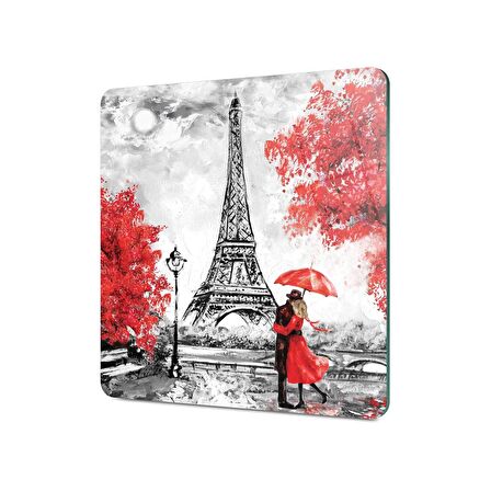 Decovetro Cam Kesme Tahtası Kare Love Paris Desenli 30x30 Cm