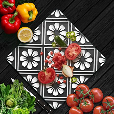 Decovetro Cam Kesme Tahtası Kare Çini Çiçek Desenli 30x30 Cm