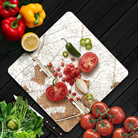 Decovetro Cam Kesme Tahtası Kare Sonbahar Yaprak Desenli 30x30 Cm