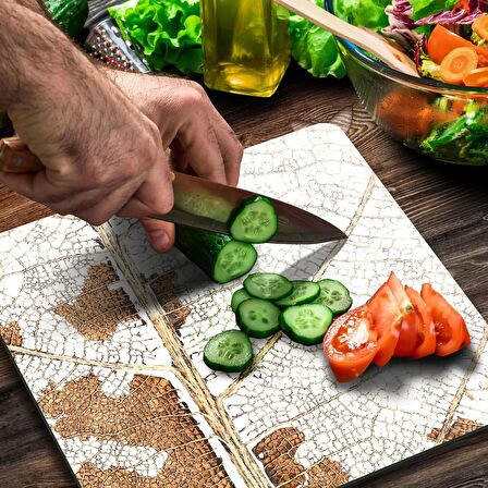 Decovetro Cam Kesme Tahtası Kare Sonbahar Yaprak Desenli 30x30 Cm