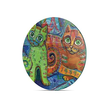 Decovetro Cam Kesme Tahtası Yuvarlak Kedi Desenli 30x30 Cm