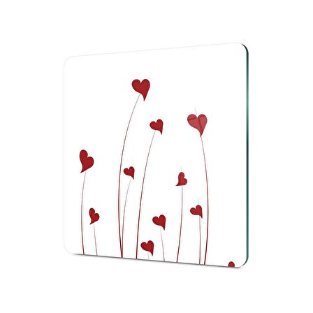 Decovetro Cam Kesme Tahtası Kare Beyaz Kırmızı Kalp Desenli 30x30 Cm