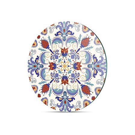 Decovetro Cam Kesme Tahtası Yuvarlak Çini Motifi Desenli 30x30 Cm