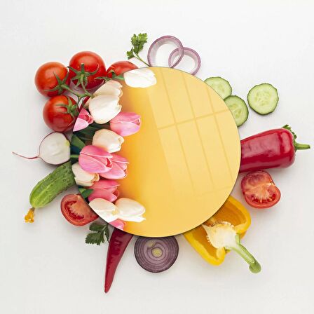 Decovetro Cam Kesme Tahtası Yuvarlak Sarı Lale Desenli 30x30 Cm