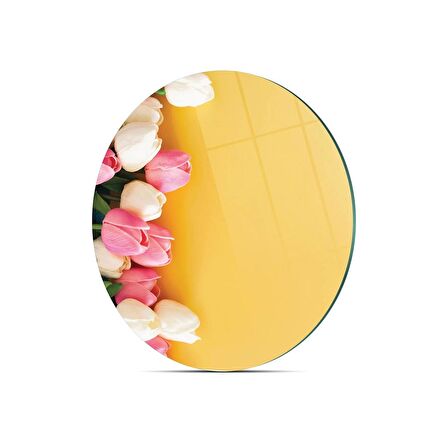 Decovetro Cam Kesme Tahtası Yuvarlak Sarı Lale Desenli 30x30 Cm