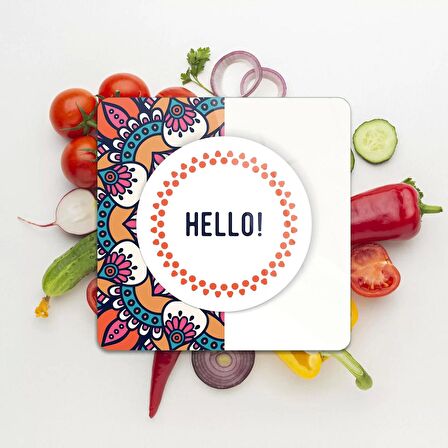 Decovetro Cam Kesme Tahtası Kare Hello Desenli 30x30 Cm