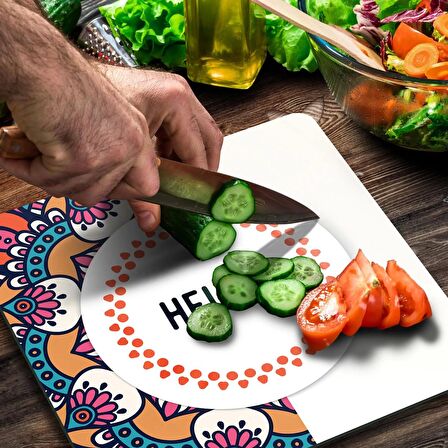 Decovetro Cam Kesme Tahtası Kare Hello Desenli 30x30 Cm